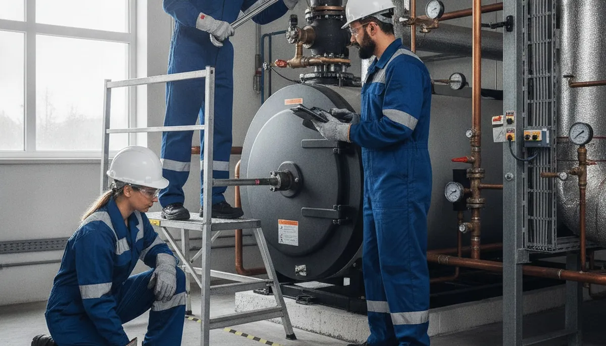 Boiler repair technician servicing a home in Beverly, MA to restore heat fast